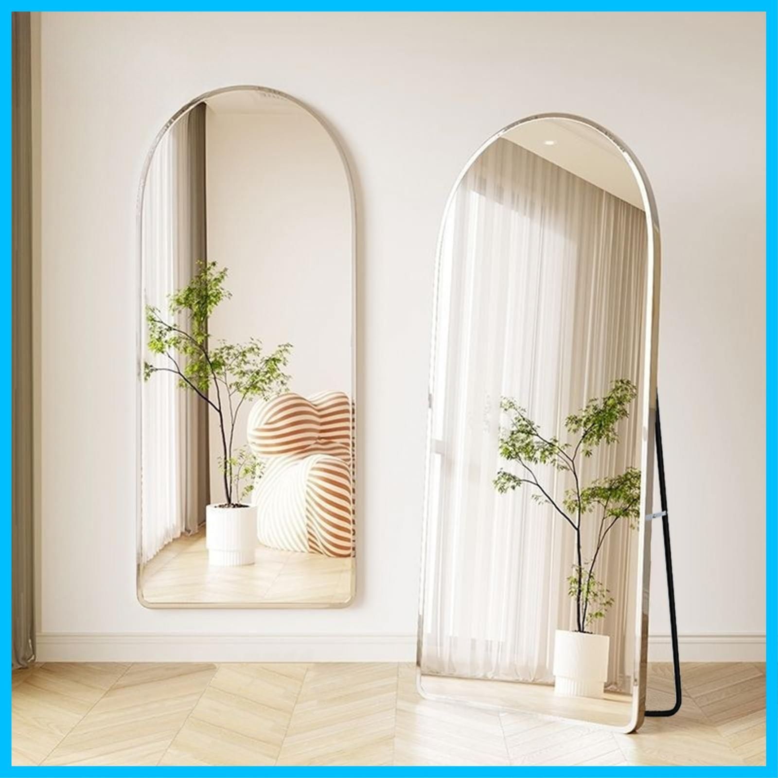 スタンドミラー アーチ型 シルバー 160cmx50cm 全身鏡 壁掛け 姿見