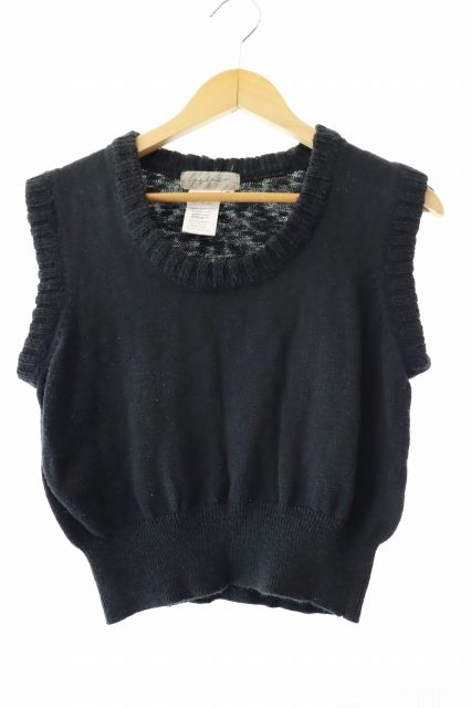 ヨウジヤマモト YOHJI YAMAMOTO コットン リネン ショート ベスト FT-K17-096 M 黒 ブラック ブランド古着ベクトル 中古  250125