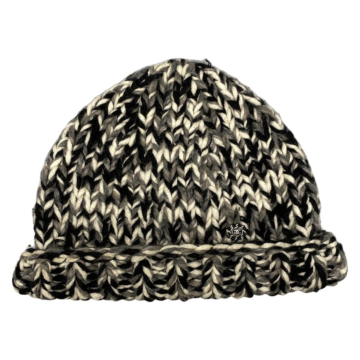 CHANEL(シャネル) ニット帽 M - 黒×ライトグレー×白 ココマーク  