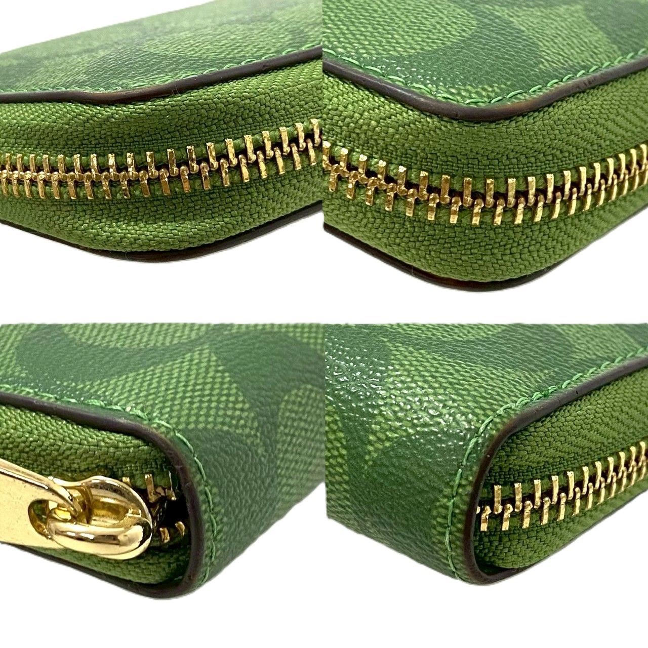 COACH】シグネチャー 長財布 グリーン/緑 ラウンドファスナー ジップ