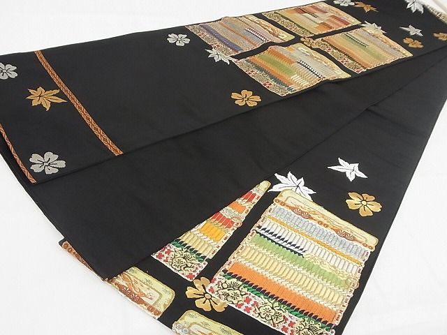 平和屋本店□極上 龍村晋謹製 本袋帯 縅毛錦 黒地 金銀糸 正絹 逸品  