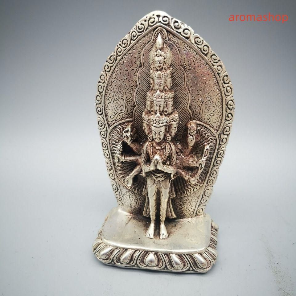 仏教美術銅鎏銀チベット密宗密教十一面千手観音立像