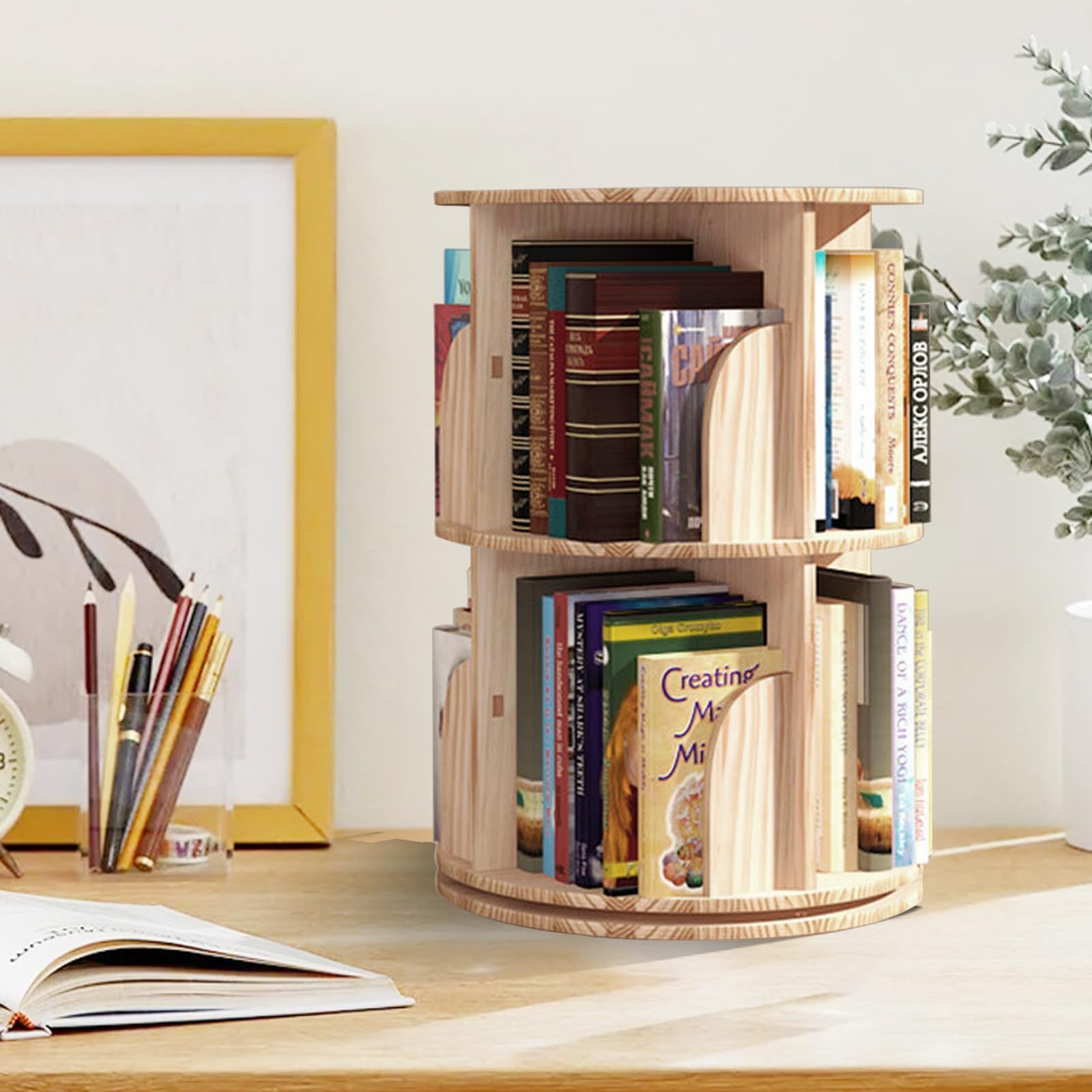 本棚 回転式本棚 大容量 直径46CM ラック収納棚 (ホワイト, 2段) 楽天