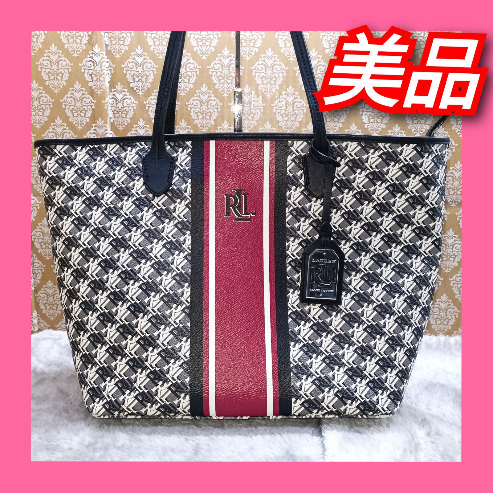 未使用級✨️希少✨️ローレンラルフローレン トートバック ロゴ金具 ビジネス 黒 LAUREN RALPH Lauren Ralph ラルフローレン トートバッグ KEATON