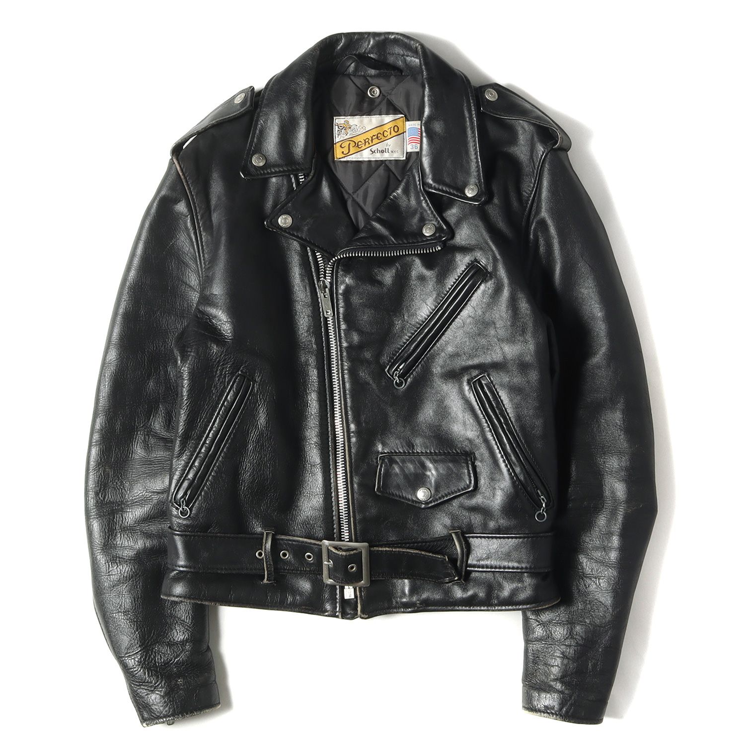 人気モデル６１８ Schott　バイカータグ　サイズ３６ ブラック　ヴィンテージ 定番人気モデル618 Schott バイカータグ後期36 ブラック