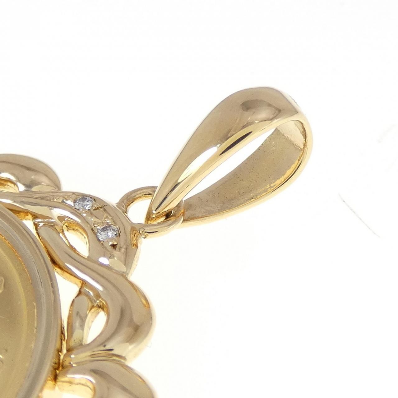 K18YG(枠) ダイヤモンド コイン ペンダント 0.08CT