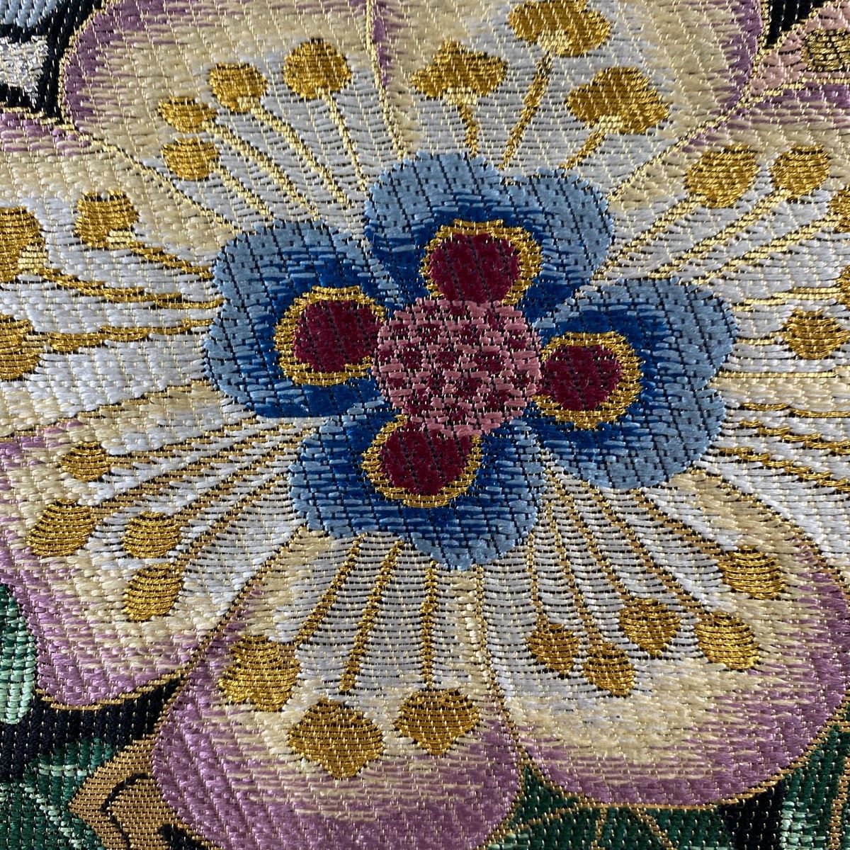 袋帯 美品 名品 草花 金糸 墨色 六通 正絹 中古（袋帯 美品 名品