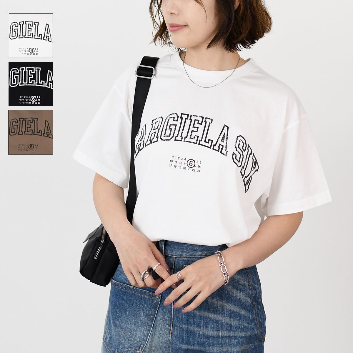 MM6 MAISON MARGIELA エムエムシックス メゾン マルジェラ トップス Tシャツ Margiela Six SH0GC0046 S24312 レディース ユニセックス ホワイト ブラウン ブラック 半袖 クルーネック 春 夏