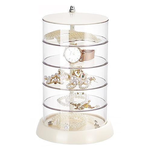 MISITU アクセサリーケース ジュエリーボックス アクセサリー ジュエリー 収納 ケース ボックス ピアス イヤリング 髪飾り ネックレス リング トレイ 透明 5段 回転式 大容量収納