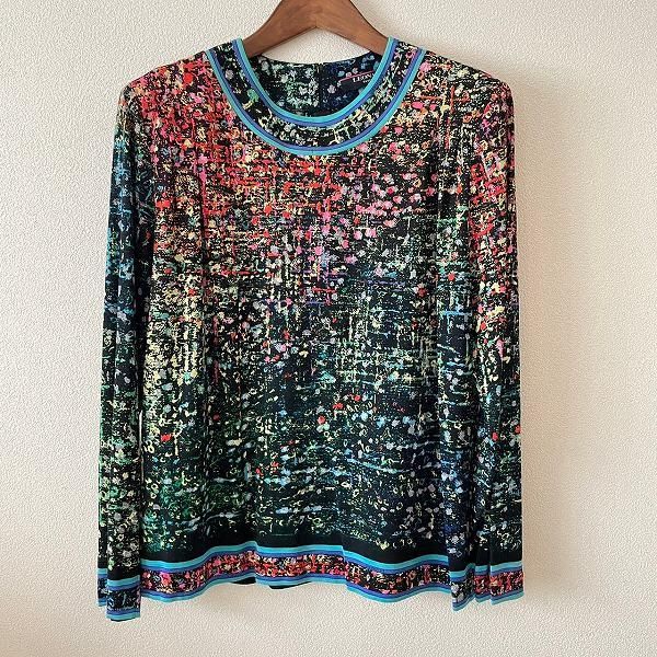 [美品] レオナール　カットソー　大きいサイズLL ペイズリー　トリム　シルク混 美品】LEONARD レオナール カットソー 大きいサイズ シルク ペイズリー