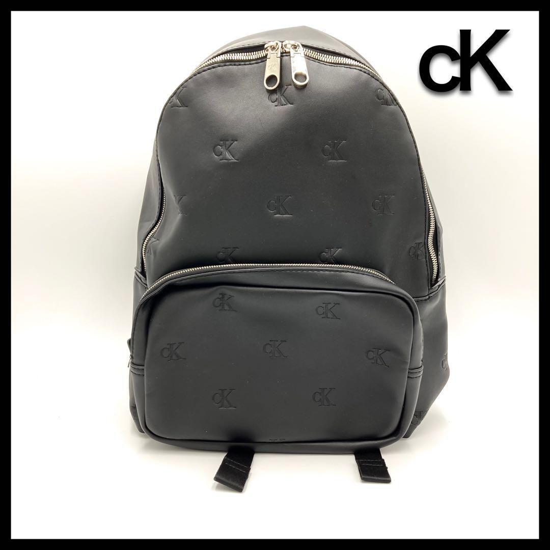 正規輸入元 【Calvin Klein】美品 レザー リュック 黒 ロゴ入り