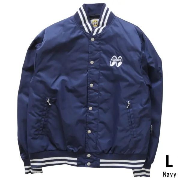 在庫あり MOONEYES ムー ンアイズ VIRSITY JACKET スタジ アムジャンパー OMJ-044 ネイビ ー Lサイズ
