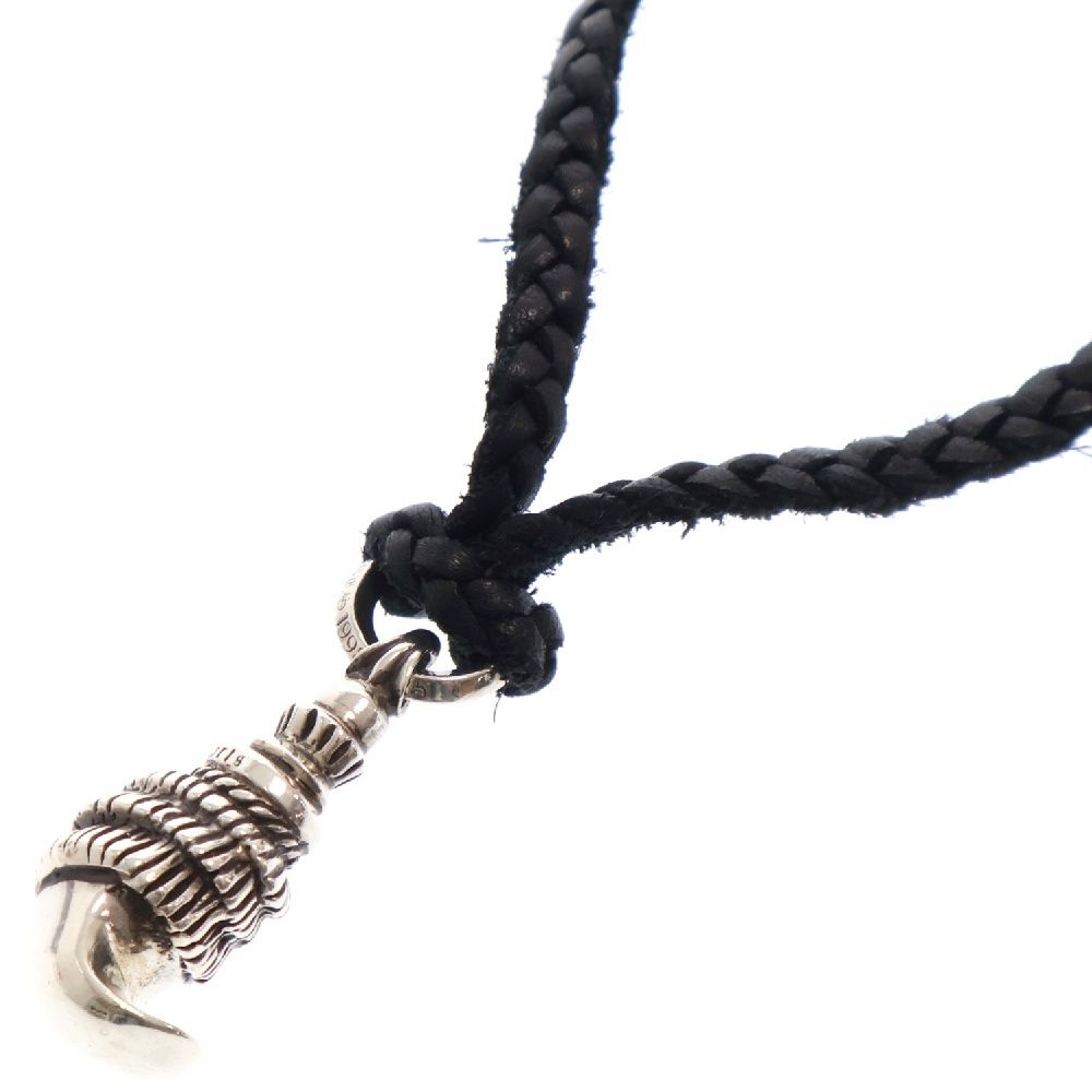 CHROME HEARTS (クロムハーツ) CROW LEATHER BRAID クロウ ペンダント レザーブレイド ネックレストップ シルバー/ブラック