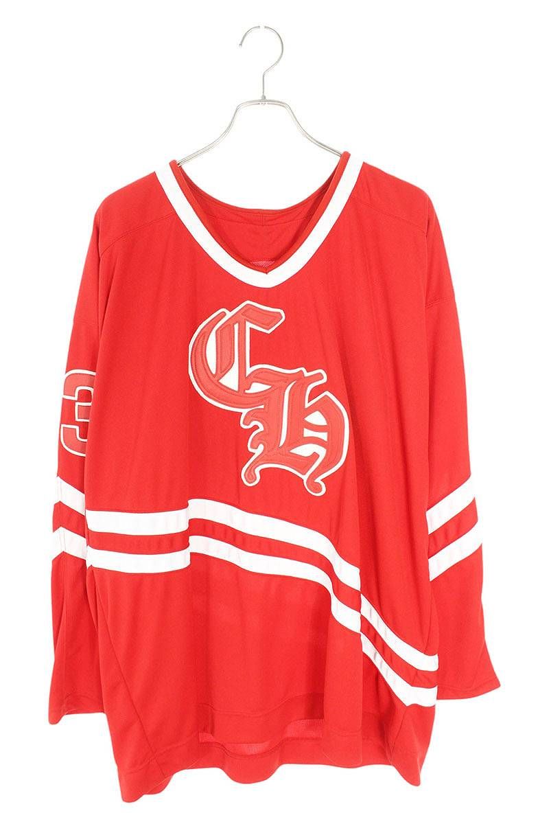 クロムハーツ サイズ:L  MATTY BOY CH Hockey Jersey Long Tee レザーパッチチョンパーホッケーシャツ長袖カットソー 中古 SJ02 クロムハーツ MATTY BOY CH Hockey Jersey Long Tee レザーパッチ