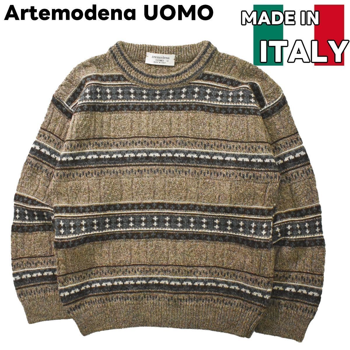 イタリア製 Artemodena UOMO ニットセーター M 総柄 ブラウン - メルカリ