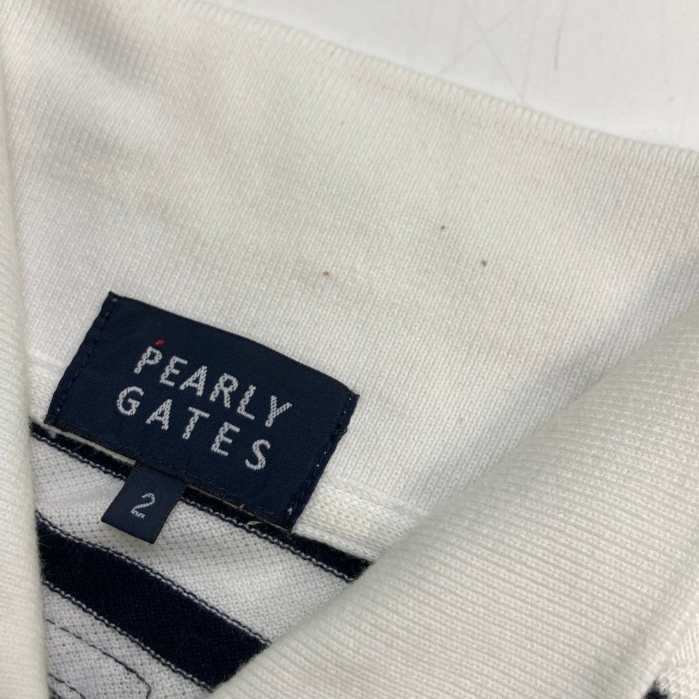 サイズ：2 PEARLY GATES パーリーゲイツ  半袖ポロシャツ ニコちゃん ボーダー柄 ホワイト系 [240101447331] ゴルフウェア レディース ストスト サイズ：2 PEARLY GATES パーリーゲイツ 半袖ポロシャツ ニコ