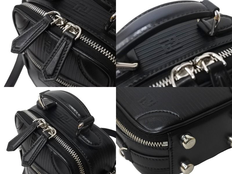 極美品 FENDI フェンディ ショルダーバッグ ポシェット 7VA542  2WAY レザー シルバー金具 ブラック 中古 66801