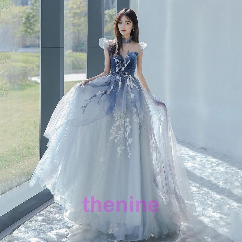 ライトブルー フリル ロングドレス ウェディング 結婚式 演奏会 パーティー 楽天市場】カラードレス プリンセスライン ライトブルー フリル