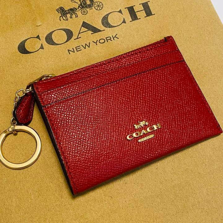 ▲COACH　コーチ 　カードケース　コインケース　レッド