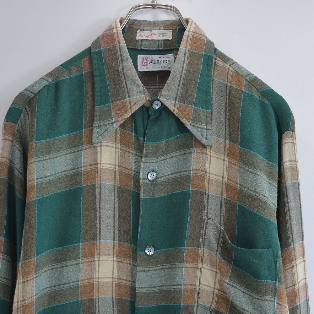 60～70s WILSHIRE チェック レーヨンシャツ ヴィンテージ 長袖シャツ 