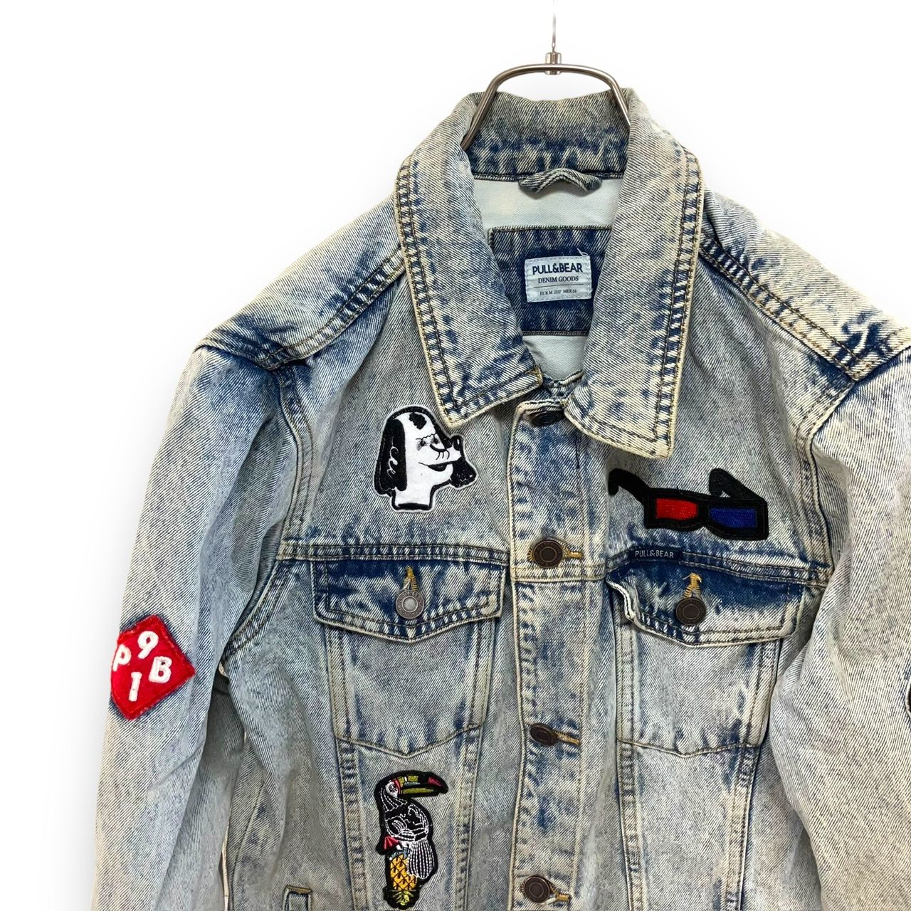 D28 PULL&BEAR M ユーロ古着 Gジャン デニム ジャケット 刺繍