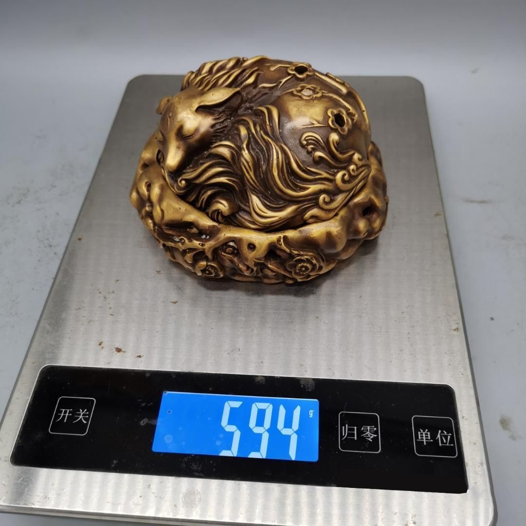 九尾狐 キツネ 香炉 金属細工 茶道具 置物 インテリア 黄銅色 ビンテージ