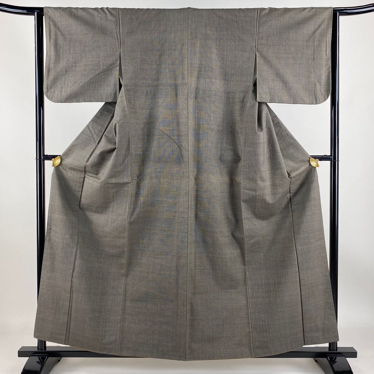 紬 身丈158.5cm 裄丈62.5cm S 袷 幾何学模様 灰茶 正絹 名品