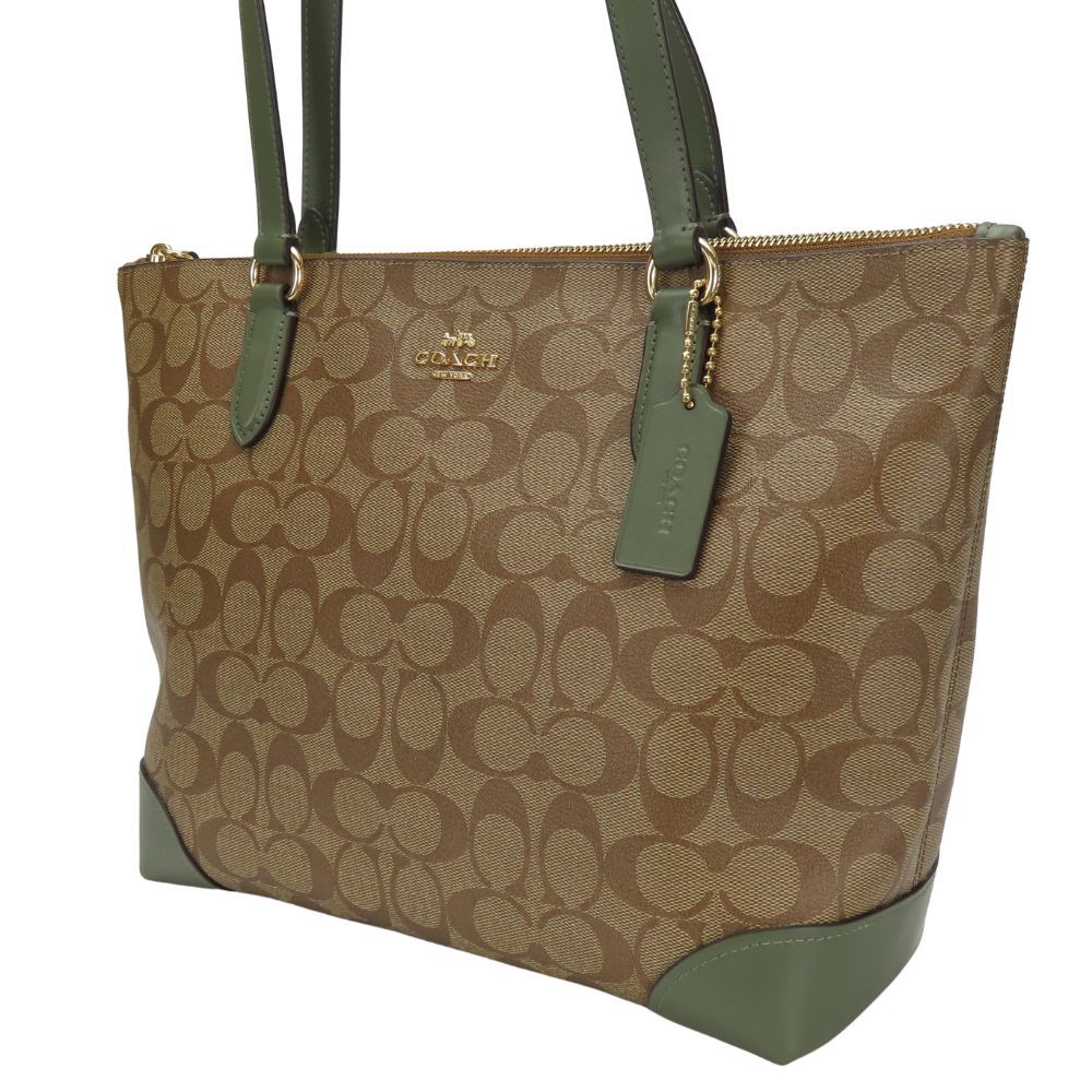 COACH トートバッグ シグネチャー カーキ F29208 中古】 コーチ トートバッグ F29208 シグネチャー PVC レザー カーキ
