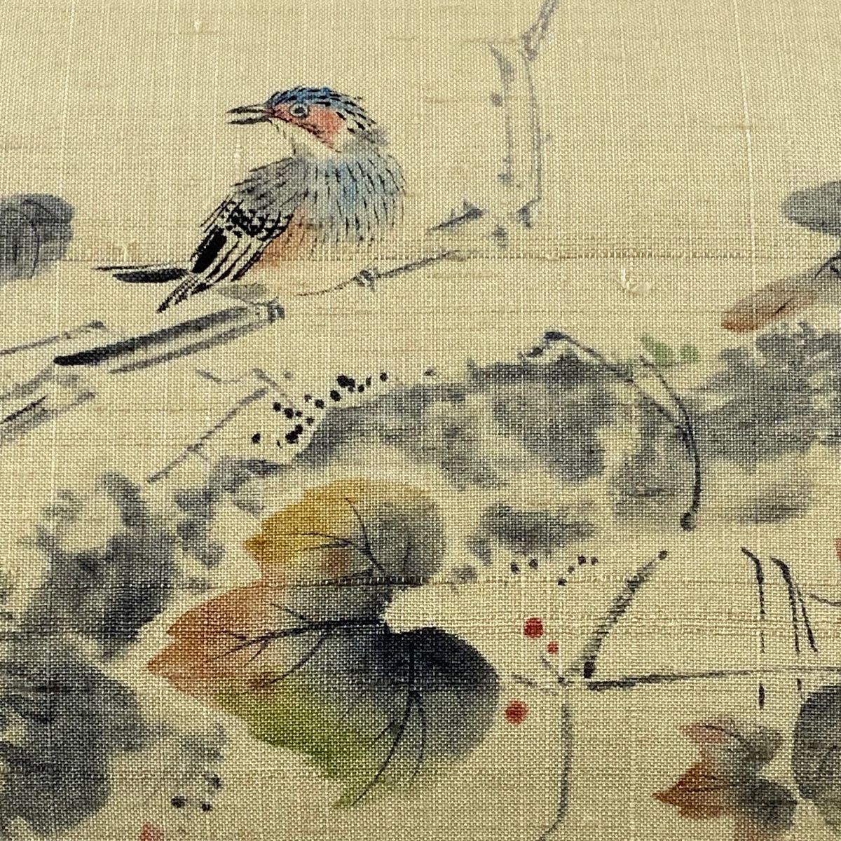 名古屋帯 秀品 比翼仕立て 鳥 蔦 ベージュ 正絹