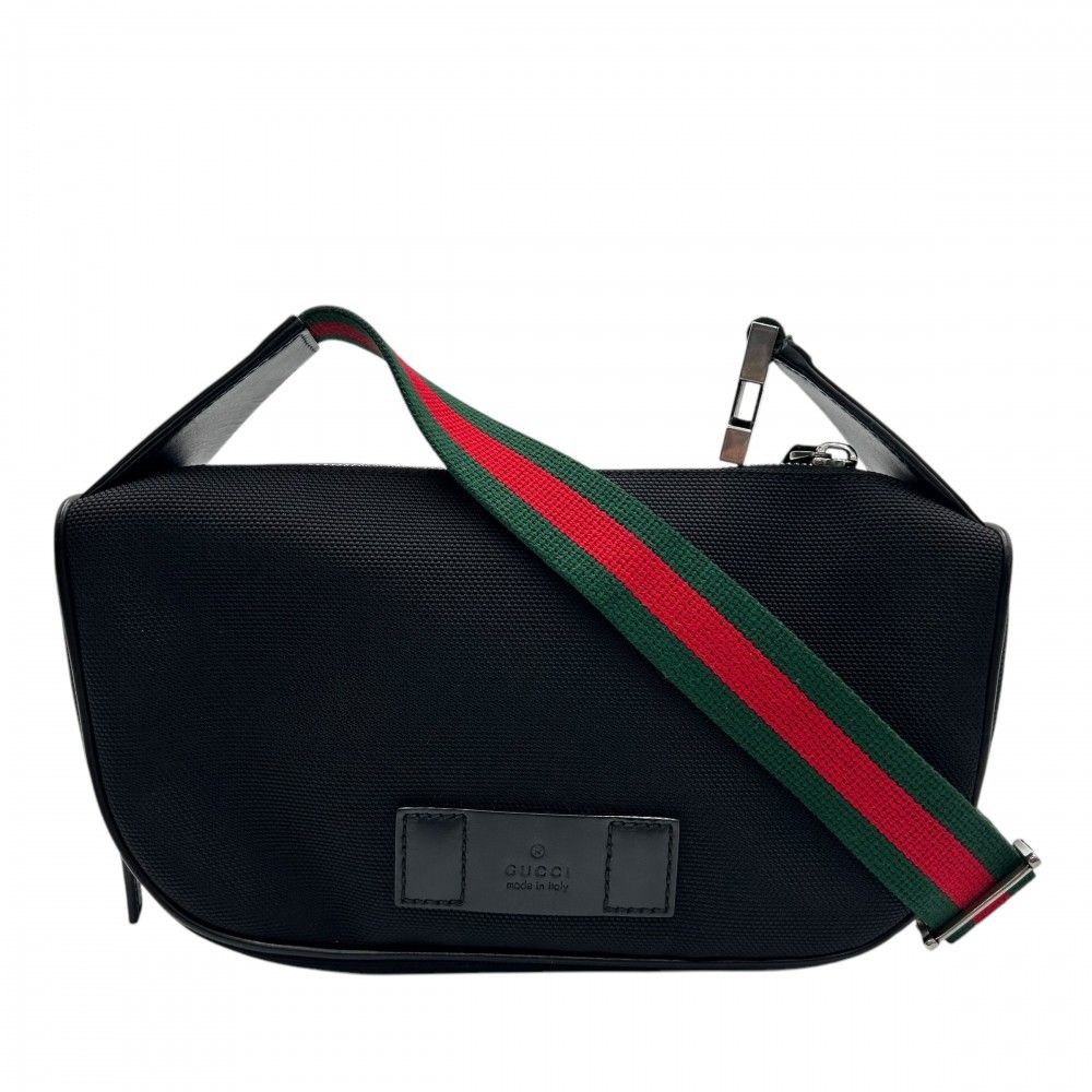 グッチ ウエストバッグ メンズ ボディバッグ ウエストポーチ シェリーライン 鞄 かばん GUCCI 630920 ナイロン ブラック 黒 シルバー金具