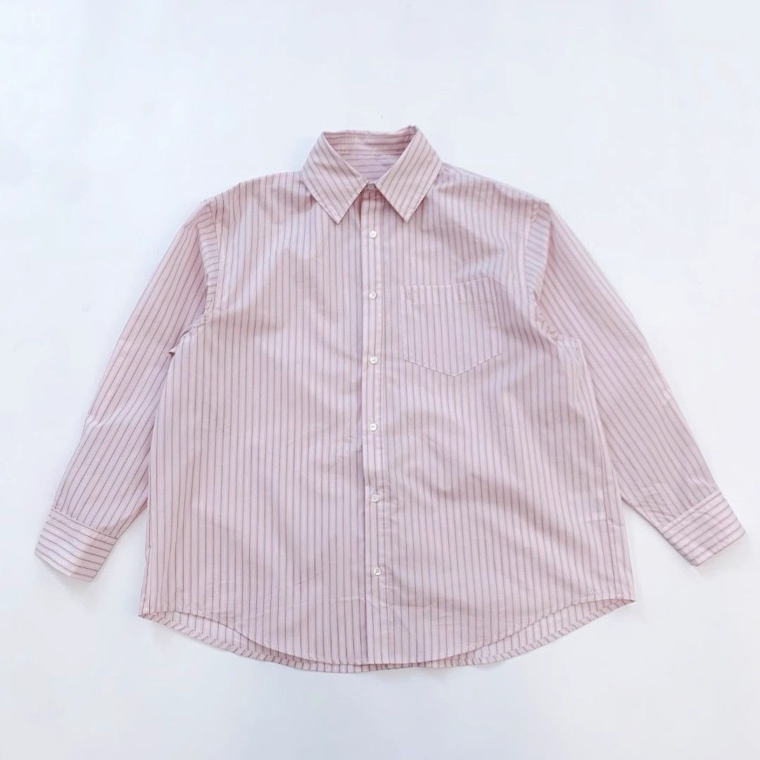 GROVE ゆったりフィット ストライプ サイドボタンシャツ