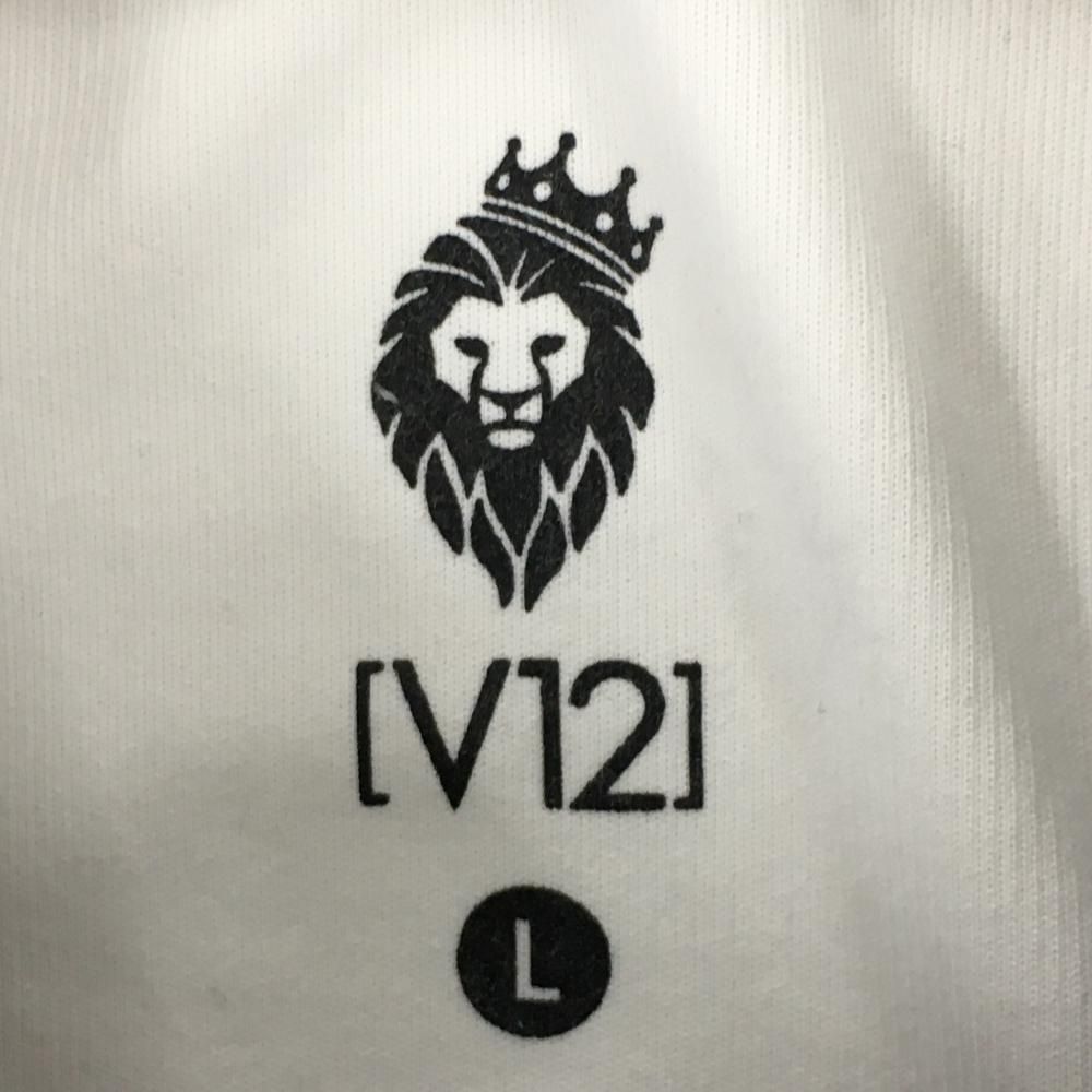 V12 ゴルフシャツ 美品】V12 半袖ハイネックシャツ 黒×白 背面ビッグロゴ