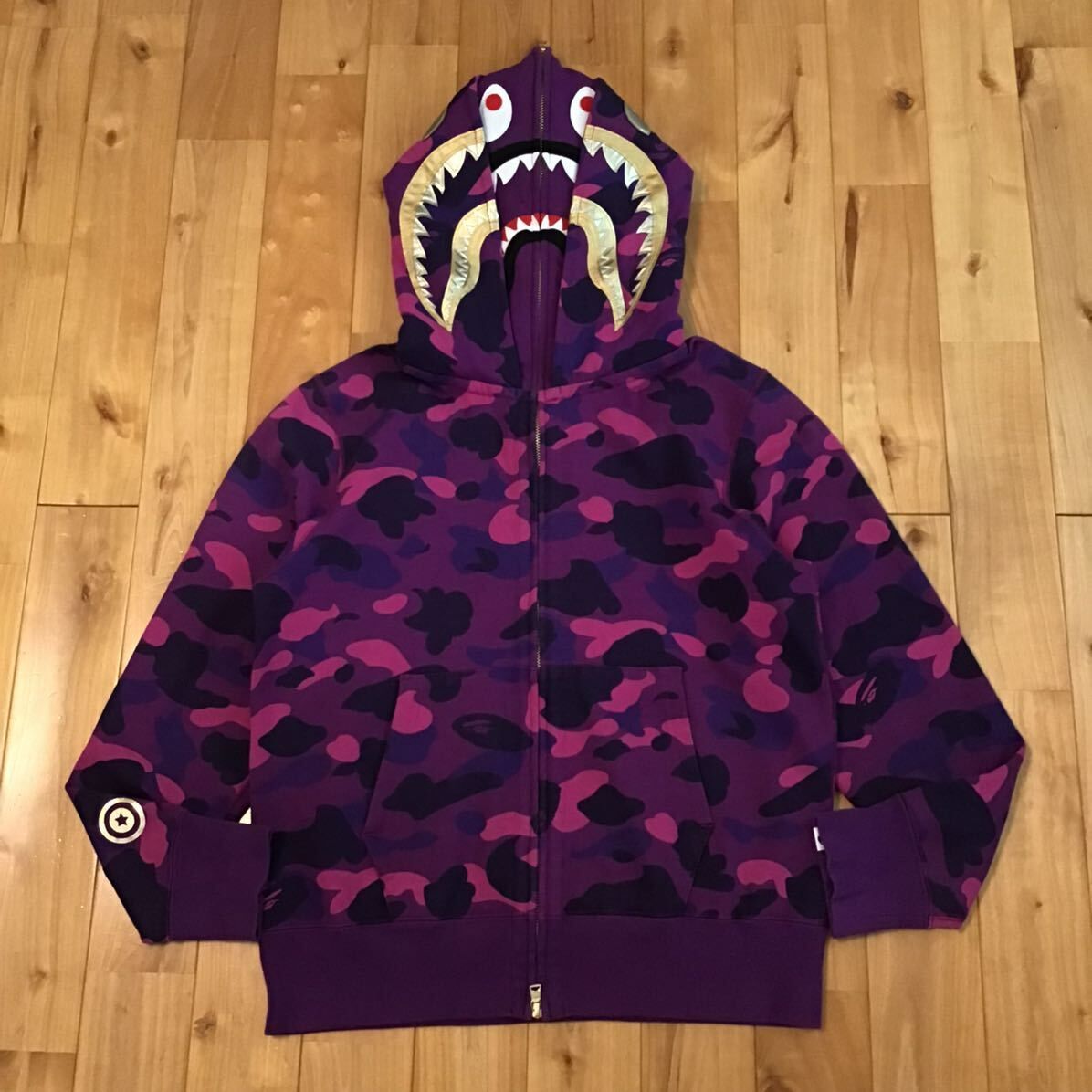 Purple camo ダブル シャーク パーカー Sサイズ Double shark full zip hoodie a bathing ape  BAPE エイプ ベイプ 迷彩 パープルカモ - メルカリ