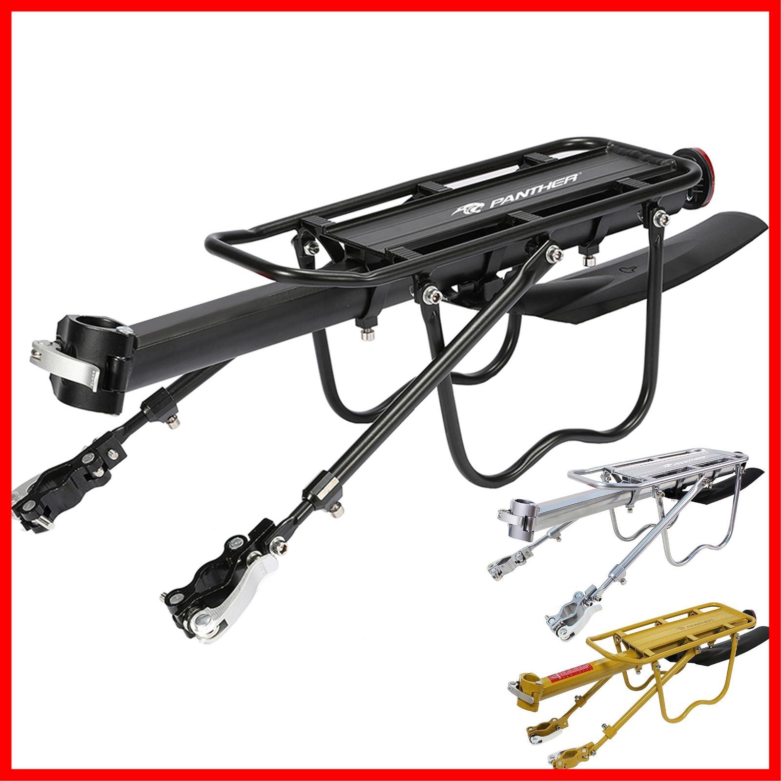 【迅速発送】PANTHER (パンサー) 自転車荷台 リアキャリア 荷物貨物ラック 安全耐荷重50KG 軽量 ワンタッチ 取り付け簡単 クイックリリース方式 アルミニウム合金素材 耐久性 自転車荷物キャリ