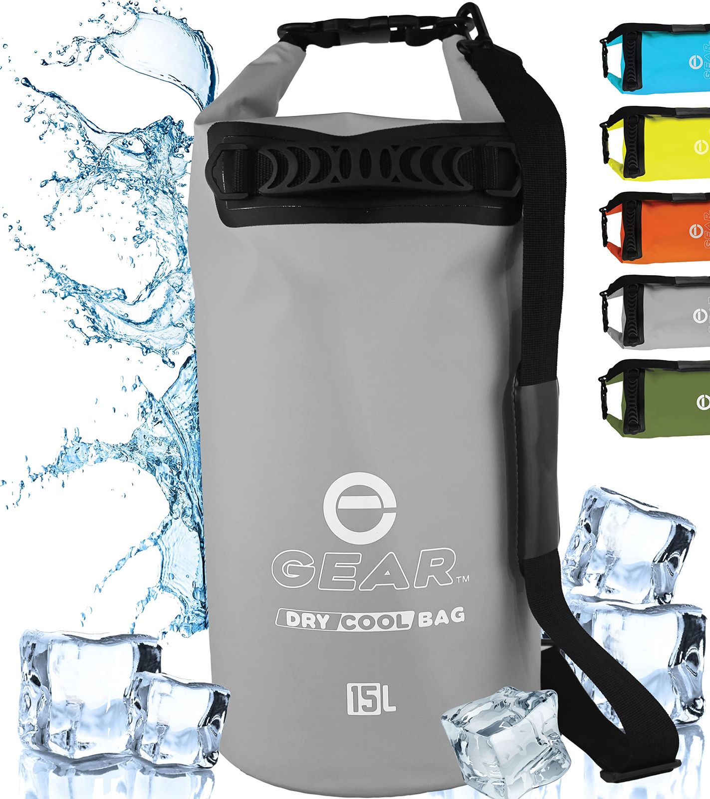 Enthusiast Gear 断熱ドライバッグクーラー | 防水クーラー カヤック/ハイキング/ランチ/釣り/ビーチ用 – 漏れ防止 防水 折りたたみ式 パッド入りショルダーストラップ付き(15L) - グレー