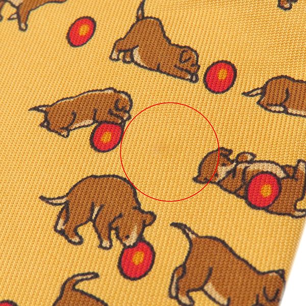 エルメス HERMES ネクタイ 9cm シルク イエロー 犬 ボール 総柄 動物柄