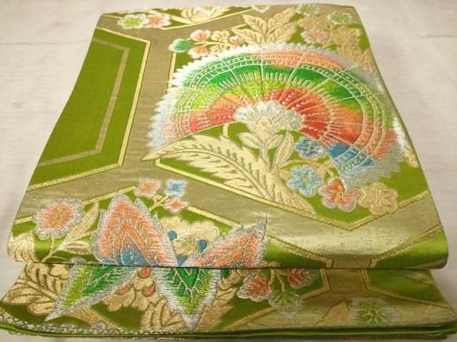 平和屋着物◎六通柄袋帯 紬地 更紗花文 正絹 逸品 AABA7355dt