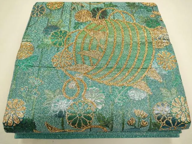 織の宝石 佐波理綴 24k 本金箔 本袋帯 鶴 鳥 格子木彫文様 金糸 正絹 織の宝石 佐波理綴 24k 本金箔 本袋帯 鶴 鳥 格子木彫文様 金糸