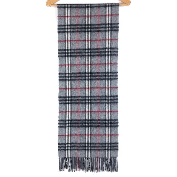 【古着】 BURBERRY LONDON バーバリー カシミアマフラー チェック柄 英国製 グレー系 【中古】 n059250
