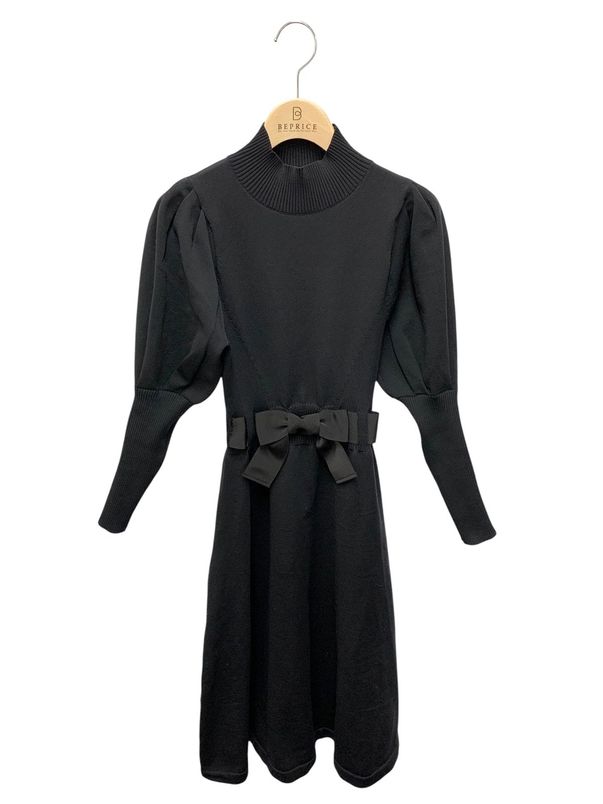 エムズグレイシーニットワンピース40 エムズグレイシー 311526 ワンピース 40 ブラック リボン パール