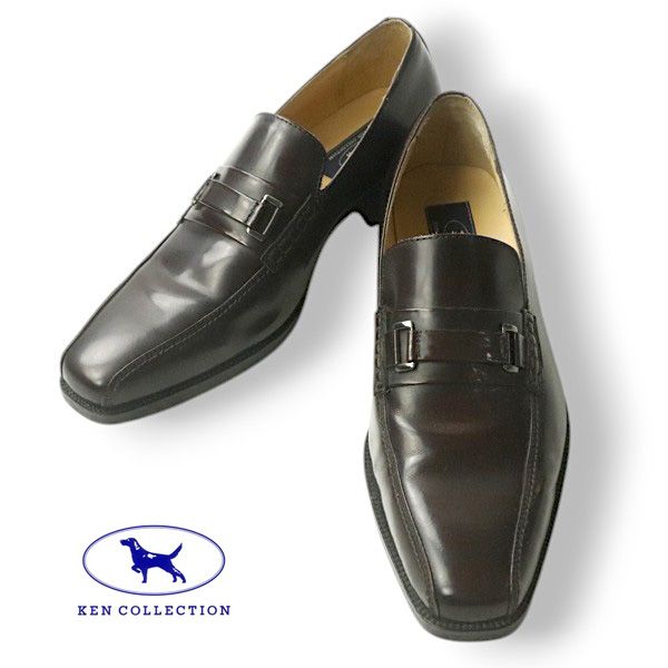 美品 KEN COLLECTION  VAN創設者 石津謙介 イタリア Vero Cuoio公認 上質レザー チゼルトゥ ビットローファー 茶  JP:25.5cm
