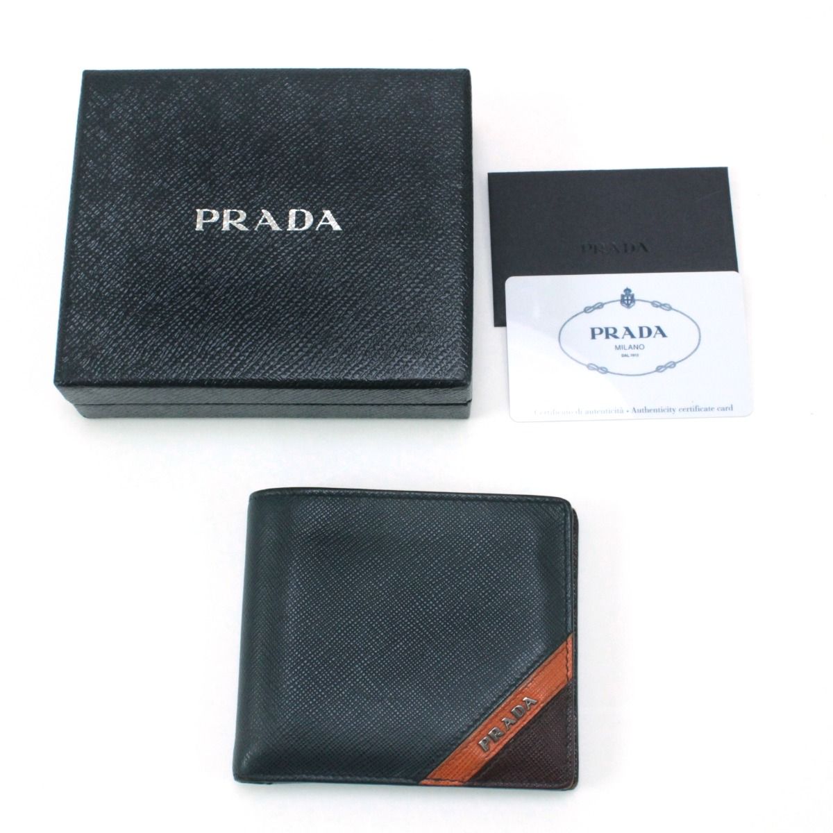 $$ PRADA プラダ 2つ折り札入れ 2MO513 ネイビー