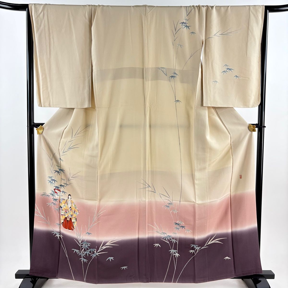 訪問着 身丈162cm 裄丈68cm L 袷 田村哲彦 落款 能 笹 染め分け ぼかし