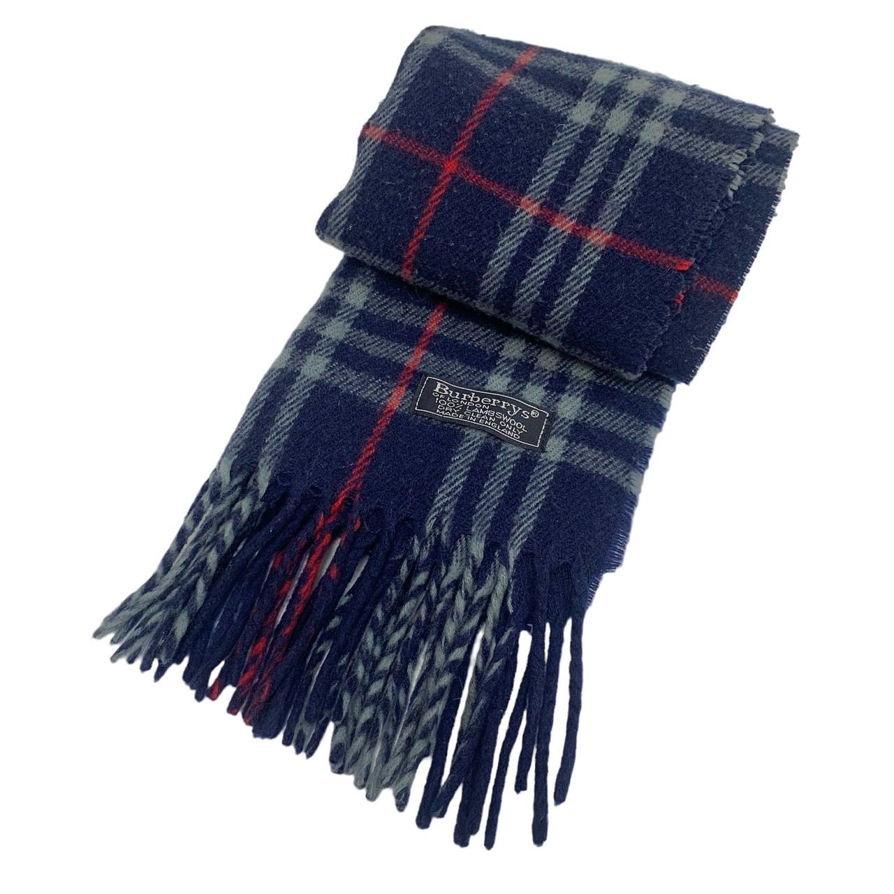 Burberry チェック柄マフラー ネイビー バーバリー ラムウール