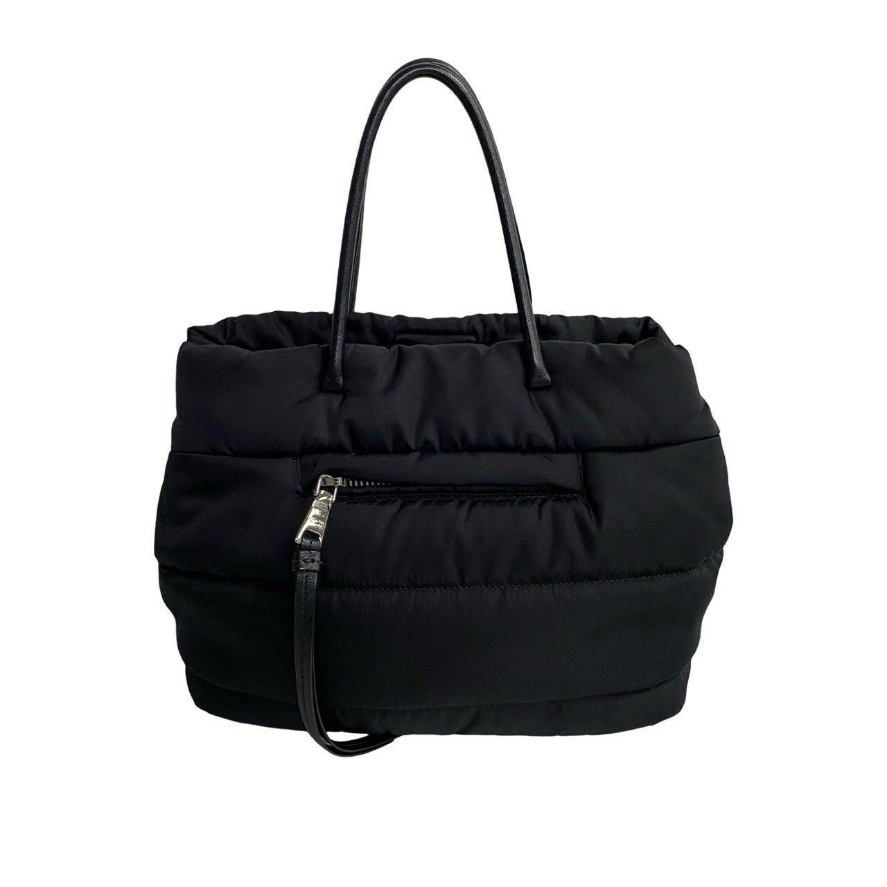 極美品 PRADA ボンバー ハンドバッグ リナイロン2way 三角ロゴ レザー ほぼ未使用 PRADA プラダ ボンバー 三角ロゴ 金具 ナイロン