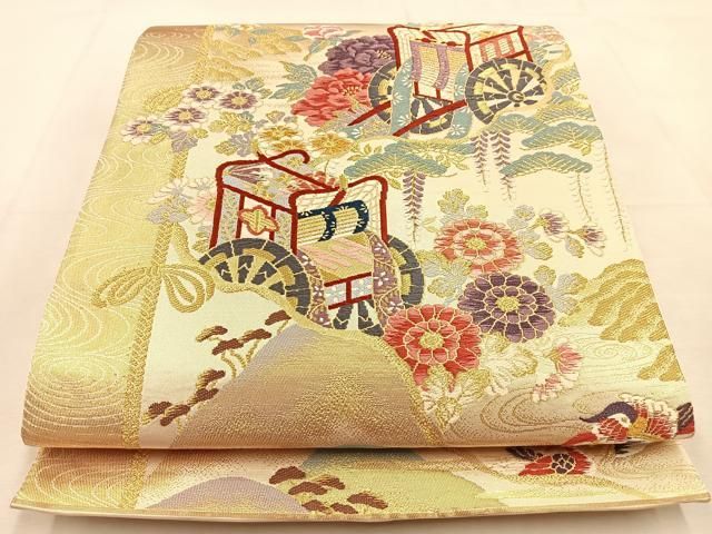 平和屋着物◎六通柄袋帯 唐織 華洛 金糸 正絹 逸品 BAAU3085hj