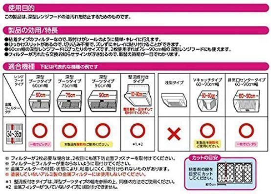 パッと貼るだけ深型用フィルター60cm 3枚入 【3個セット】 レンジフードフィルター 換気扇 貼ってはがせる 交換お知らせサイン 60cm 深型 整流板 レンジフード 油汚れ 汚れ防止 切って使える フィルター まとめ買い フィルたん 東洋アルミ #