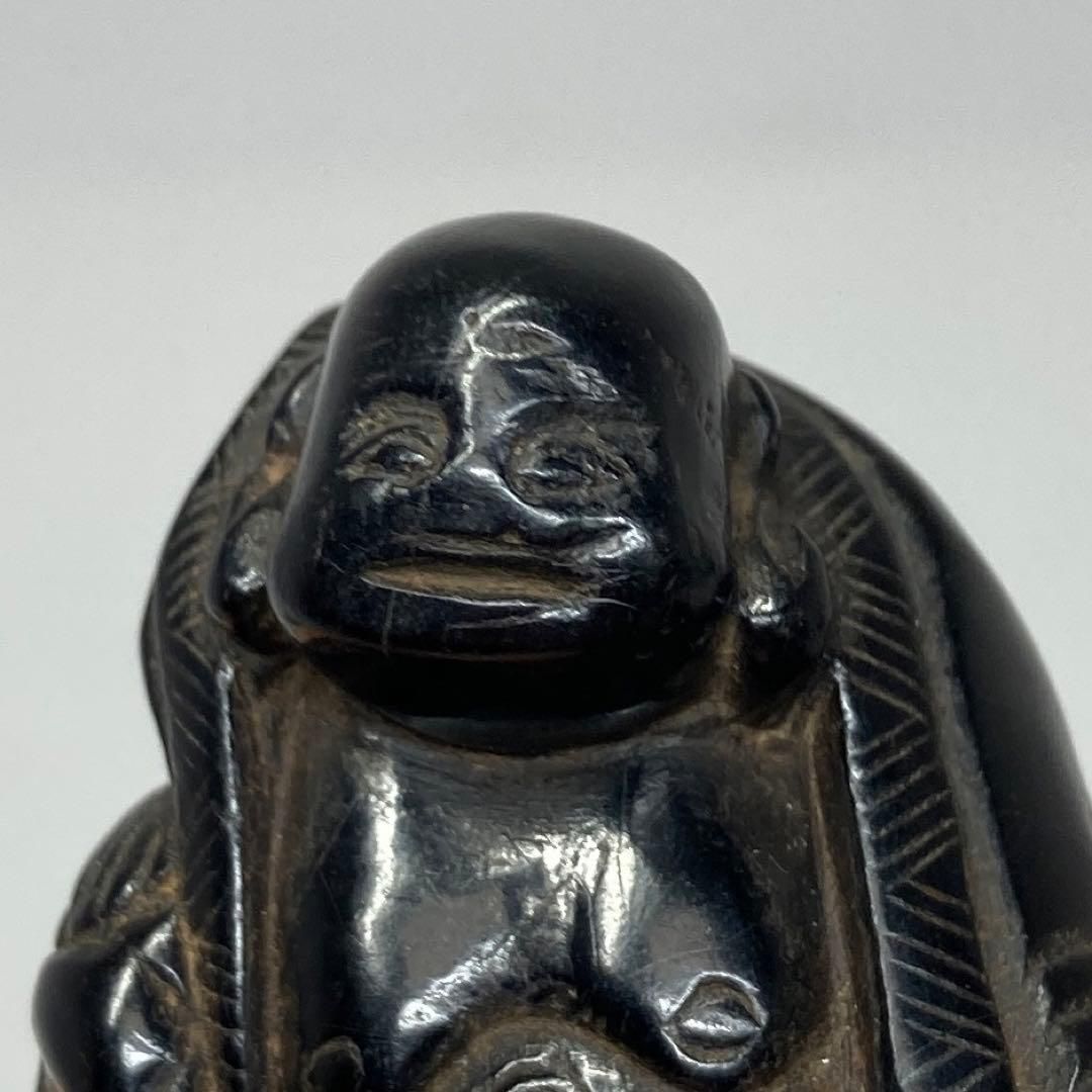 時代 木彫 黒檀 布袋 根付 20g 東さ5-0918