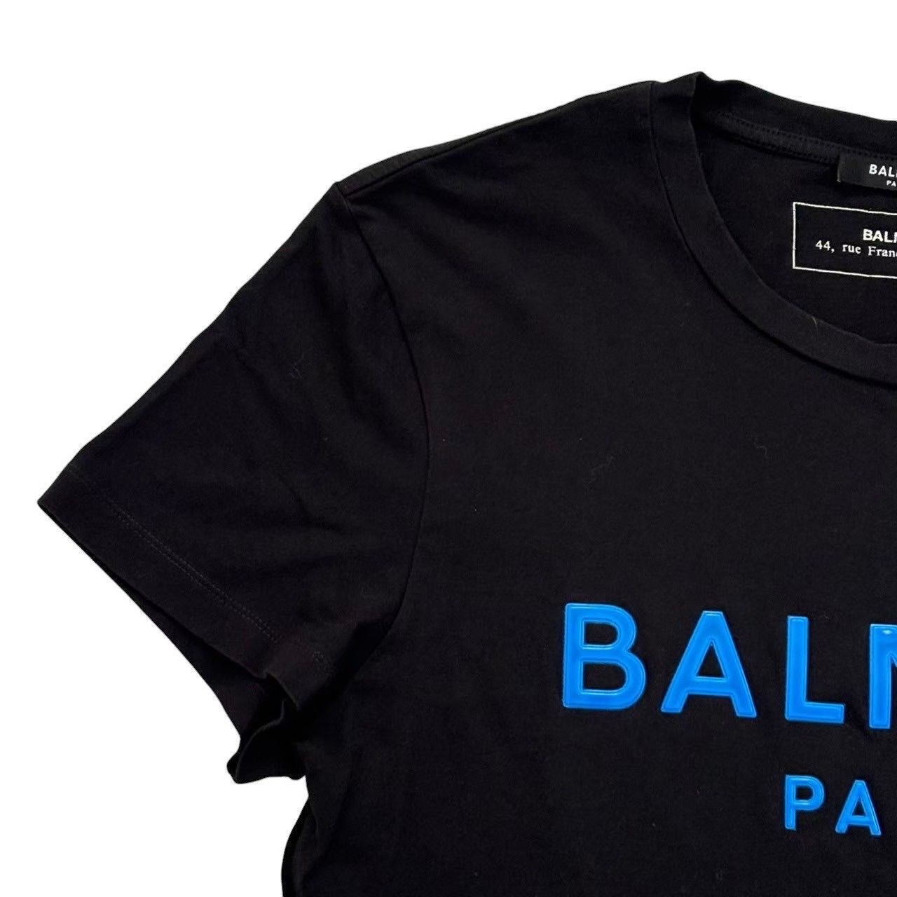 BALMAIN バルマン フロントロゴTシャツ 黒 青 綿 メンズ Mサイズ 