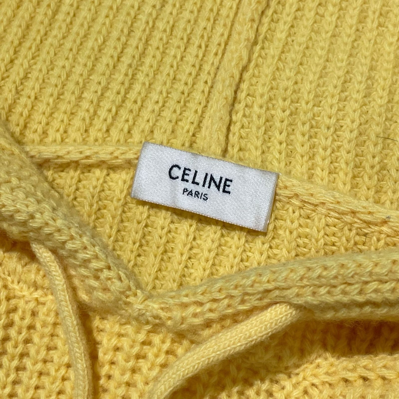 セリーヌ CELINE リブ編みウール パーカー セーター ニット イエロー 